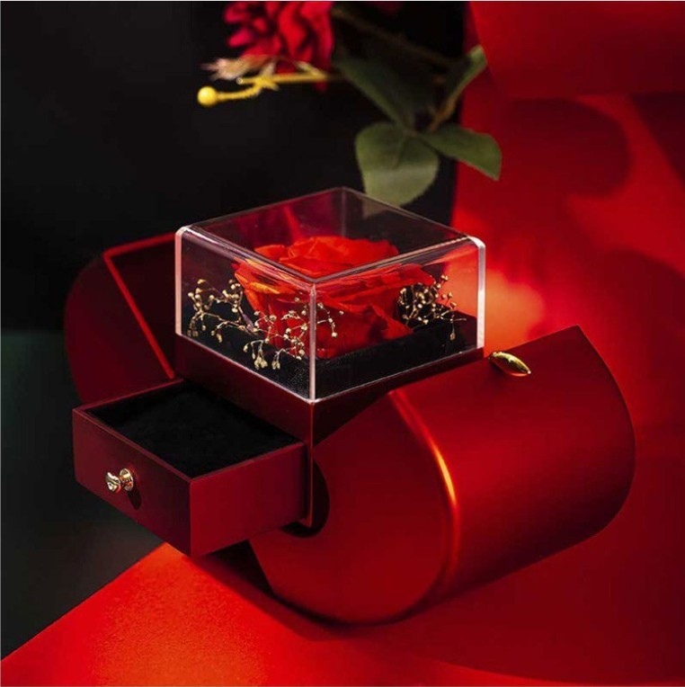 Red Apple Jewelry Box with Eternal Rose