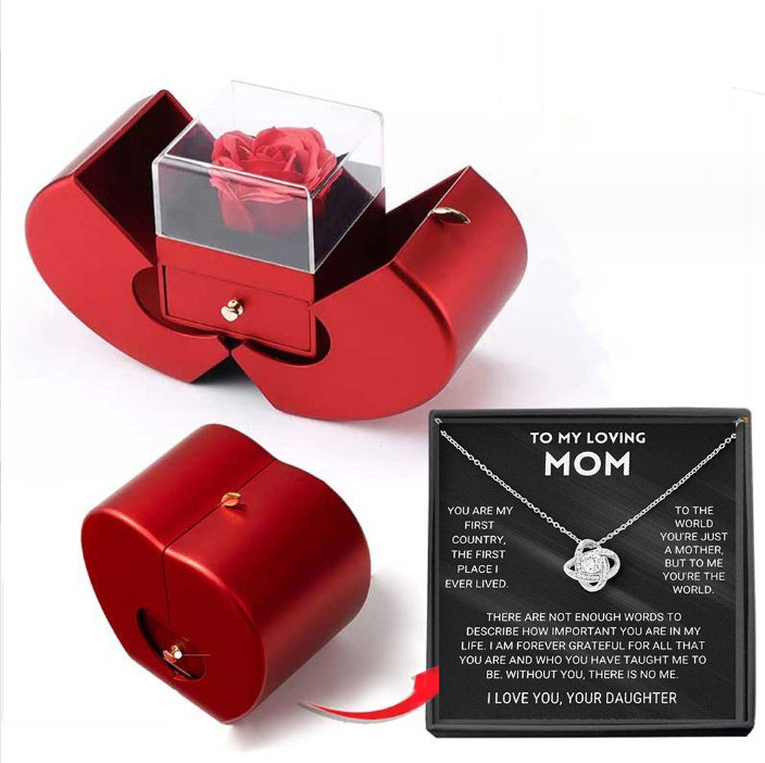 Red Apple Jewelry Box with Eternal Rose