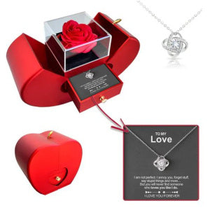 Red Apple Jewelry Box with Eternal Rose