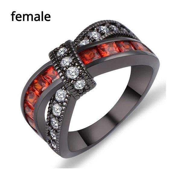 Obsidian Valor: Black Gold & Garnet Cross Ring