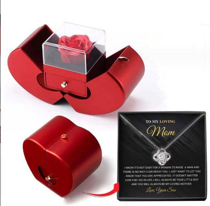 Red Apple Jewelry Box with Eternal Rose