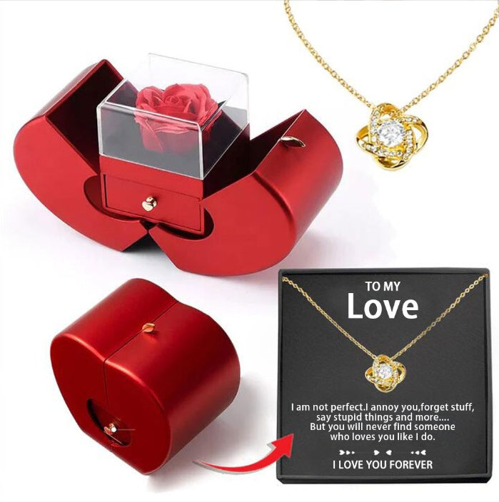 Red Apple Jewelry Box with Eternal Rose