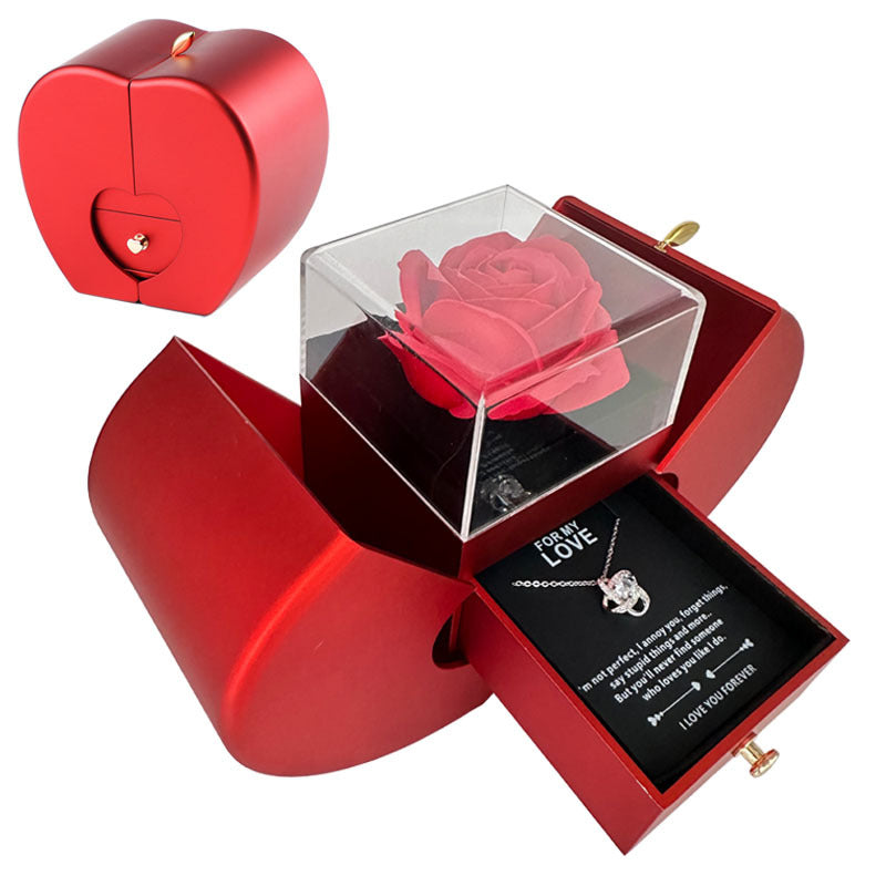 Red Apple Jewelry Box with Eternal Rose