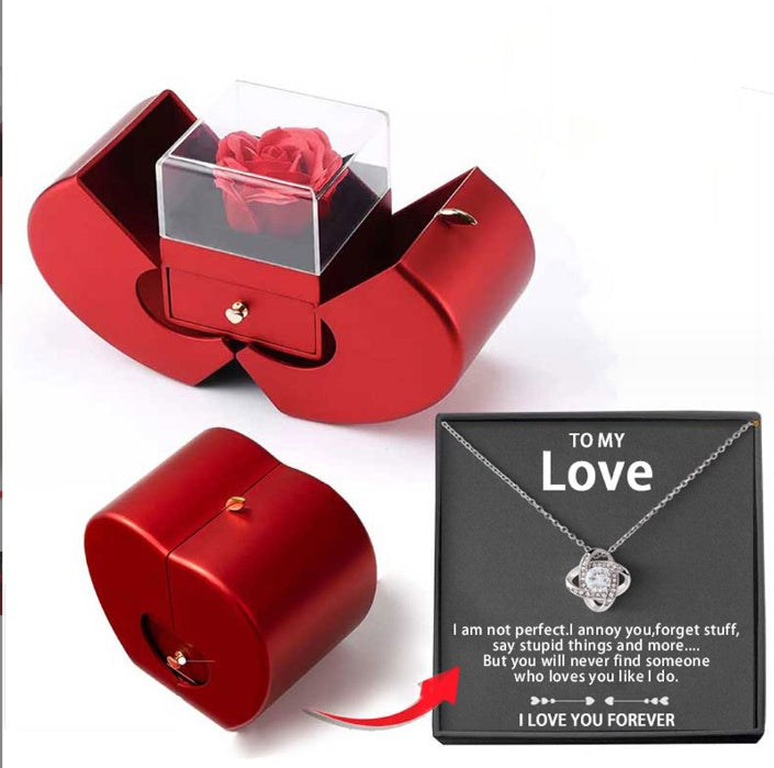 Red Apple Jewelry Box with Eternal Rose